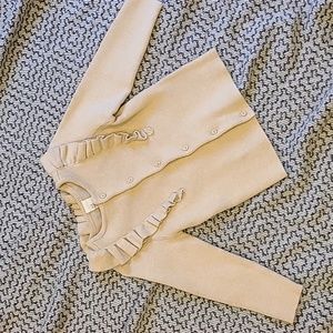 H&M Light Tan Button Down Sweater with Ruffle Trim Size 2